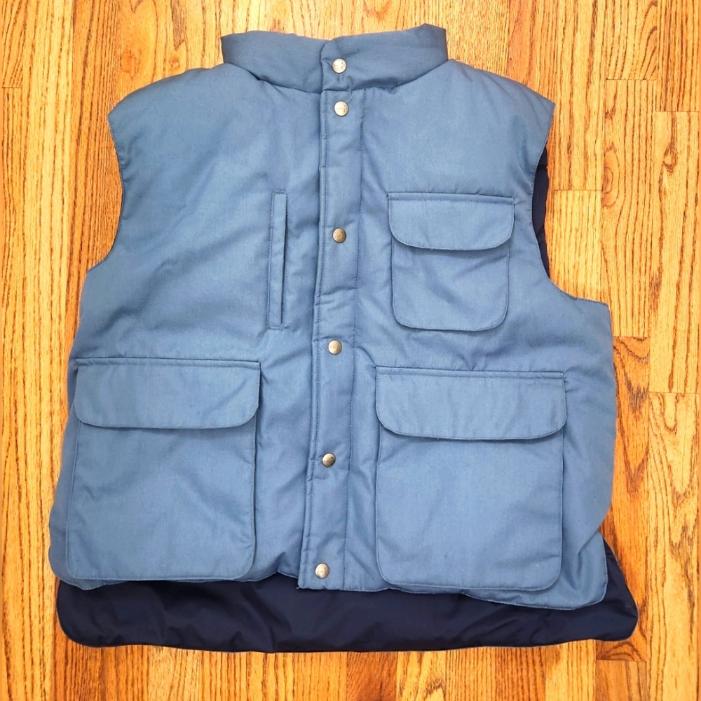 Vintage Mens Down Feather Vest Blue Size:XL   Full Zip Snap Fieldmaster